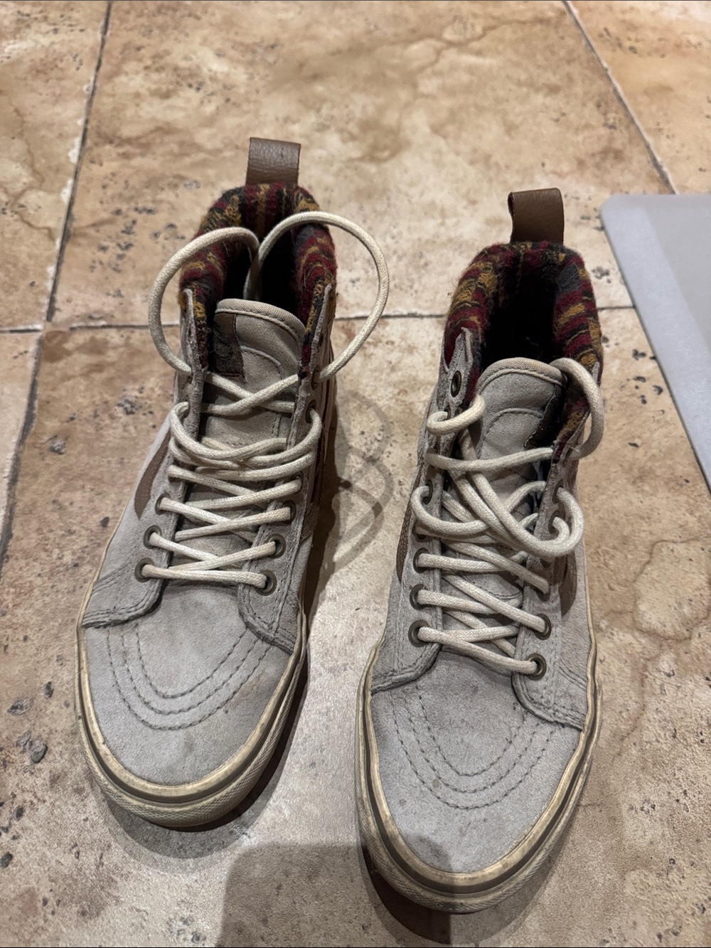 High-Top Suede Sneakers with Patterned Collar